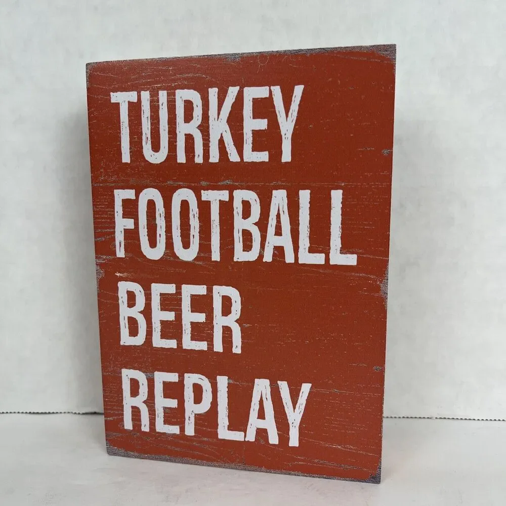 Wooden Box Sign Turkey Football Beer Replay 5x7 inch Decorative Home Art